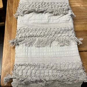 Madison Park Gray King Duvet Set 100% Cotton Fringed